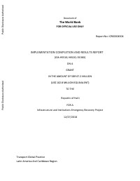 (2018) Implementation Completion and Results Report - Infrastructure and Institutions Emergency Recovery Project